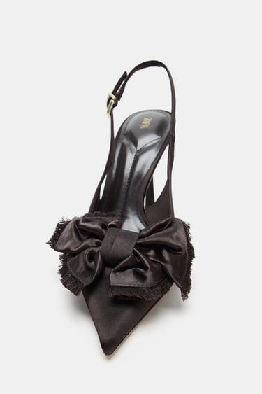 SATIN-FINISH SLINGBACK SHOES WITH BOW - Brown by Zara - Image 4