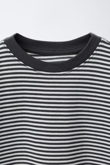 HEAVYWEIGHT STRIPED T-SHIRT WITH EMBROIDERED TEXT - Grey / Natural by Zara - Image 2