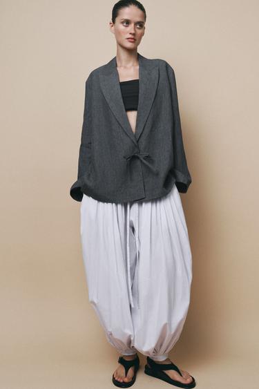 BLAZER MINIMAL LINO 100% ZW COLLECTION - Gris de Zara - Imagen 0