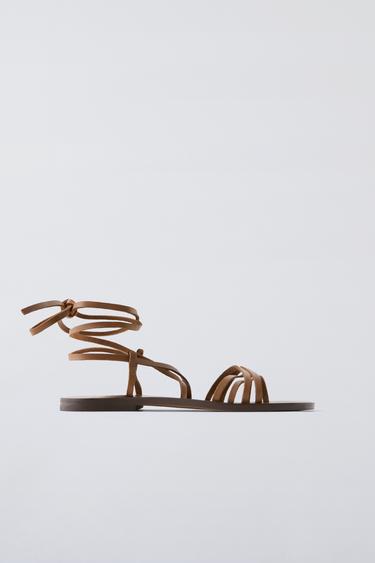 LEATHER CORD SANDALS - Brown by Zara