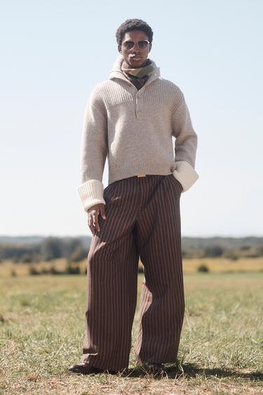 LIMITED EDITION WOOL BUTTONED COLLAR SWEATER - Brown / Taupe by Zara