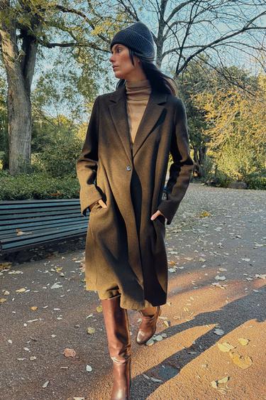 БАЗОВОЕ МЯГКОЕ ПАЛЬТО — КОРИЧНЕВЫЙ С МЕЛАНЖЕВЫМ ЭФФЕКТОМ от Zara