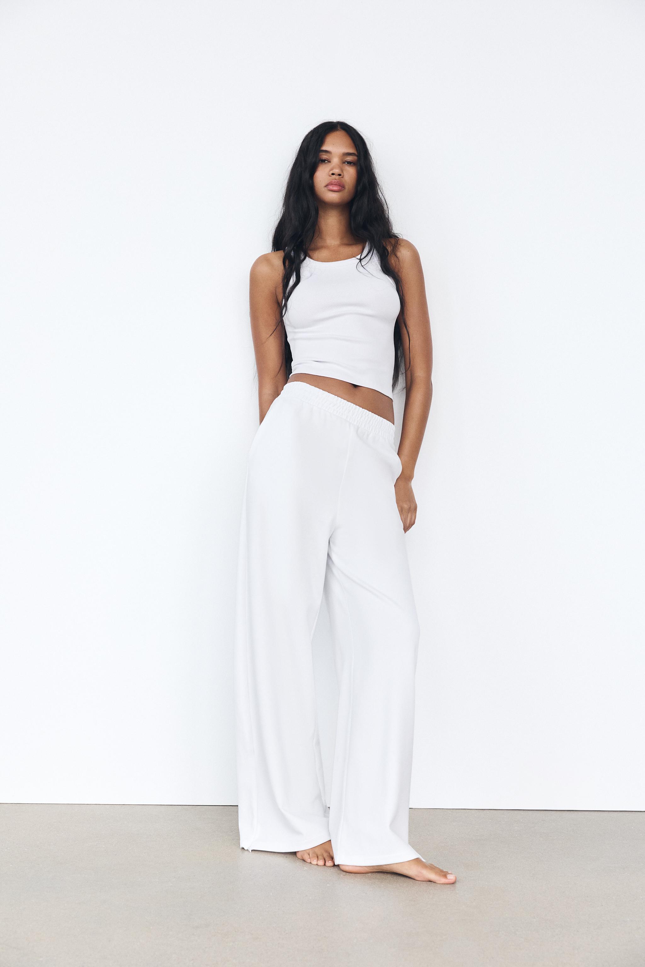 PANTALON JOGGING EN MAILLE SURJET Blanc ZARA France