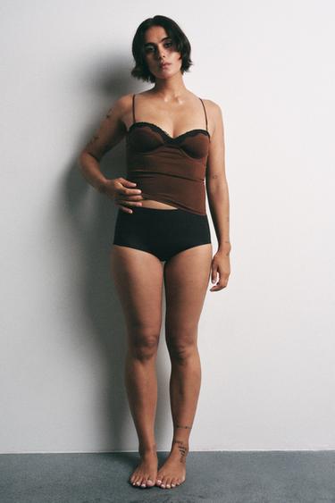 TOP BUSTIER DANTELLË - Kafe nga Zara - Imazh 0