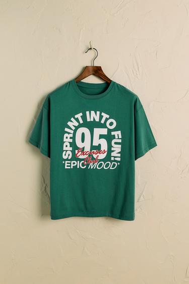 SLOGAN PRINT T-SHIRT - Green / Blue by Zara