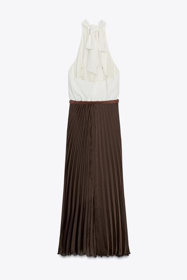 ROBE MIDI COMBINÉE PLISSÉE - Marron de Zara - Image 8