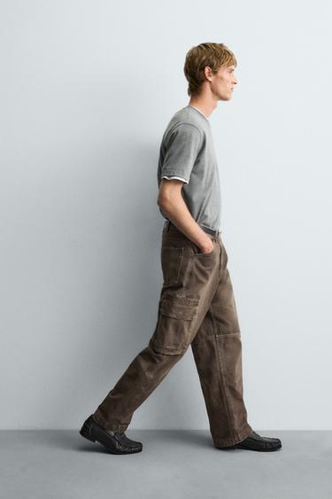 CARGO STRAIGHT FIT ФАРМЕРКИ - Кафеава од Zara