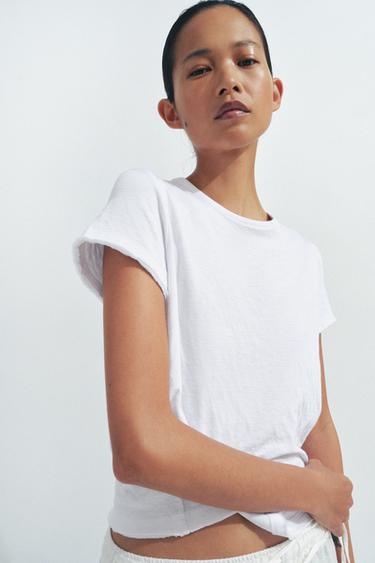 Zara COTTON SHORT SLEEVE T-SHIRT - White
