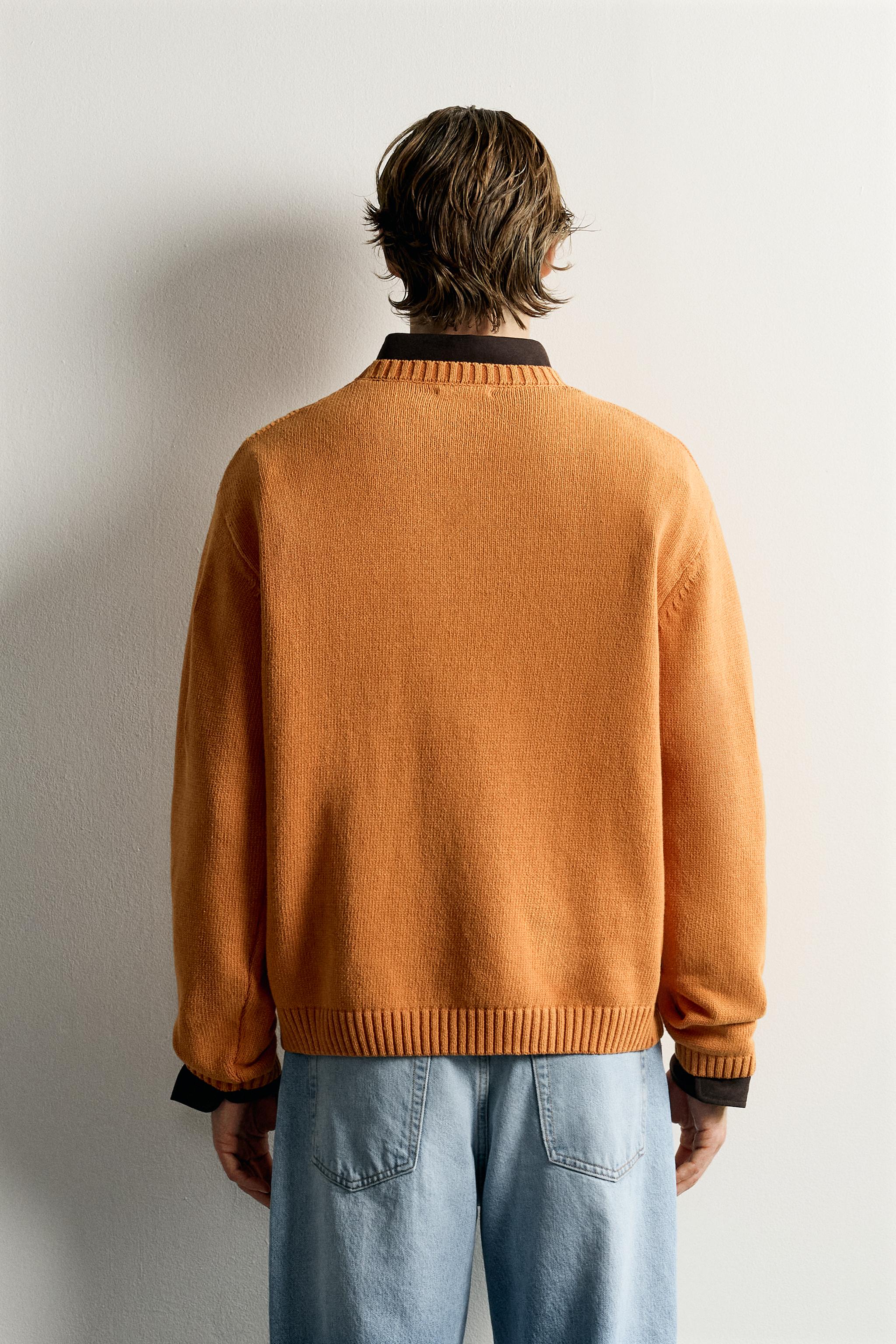 Zara GEOMETRİK JAKARLI KUMAŞ RELAXED FIT SÜET KAZAK görsel 3