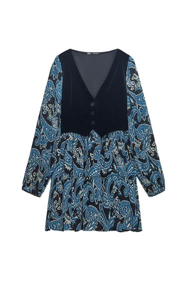 VESTIDO ESTAMPADO CHALECO TERCIOPELO