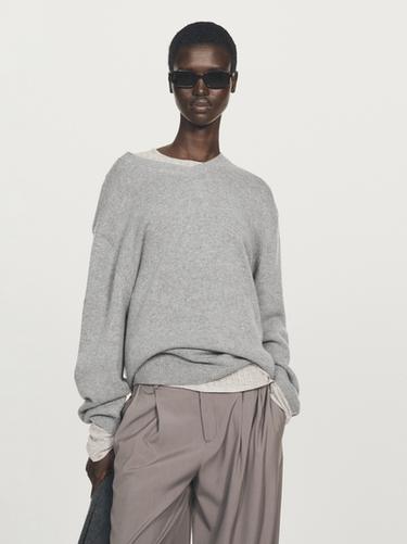 Zara 100% cashmere oversize V-neck sweater - Mid-gray