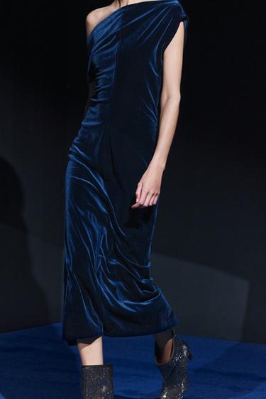 ZW COLLECTION VELVET MIDI DRESS - Navy blue by Zara