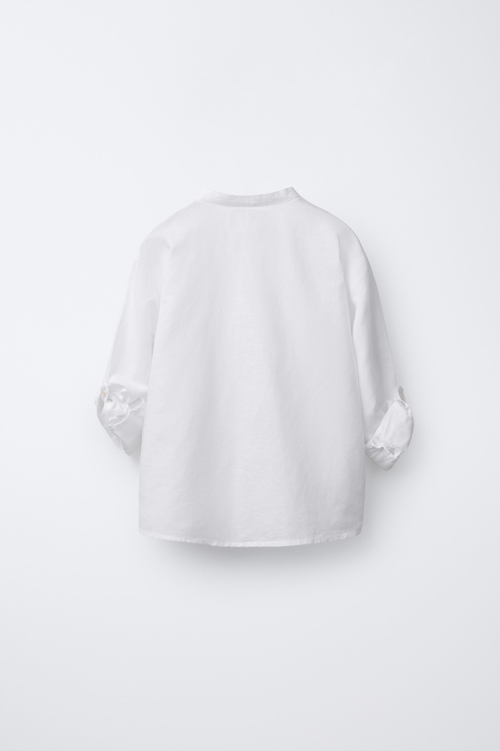 Zara LINEN AND COTTON MANDARIN COLLAR SHIRT — фото 4