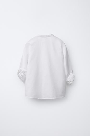 LINEN AND COTTON STAND COLLAR SHIRT - White by Zara - Image 2