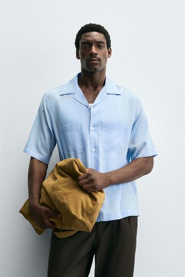 CAMISA LYOCELL - LINO - Celeste de Zara