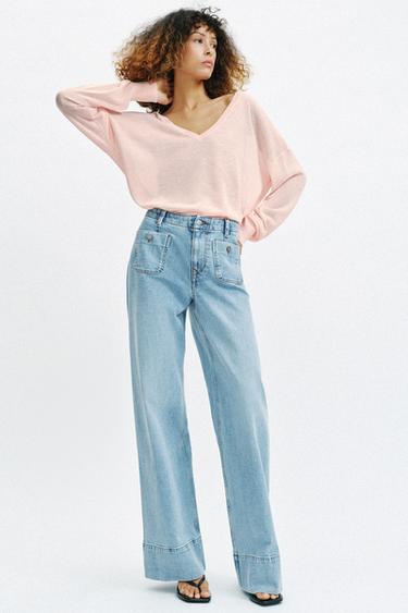 Z1975 WIDE-LEG HIGH-WAIST JEANS WITH POCKETS - Light blue by Zara