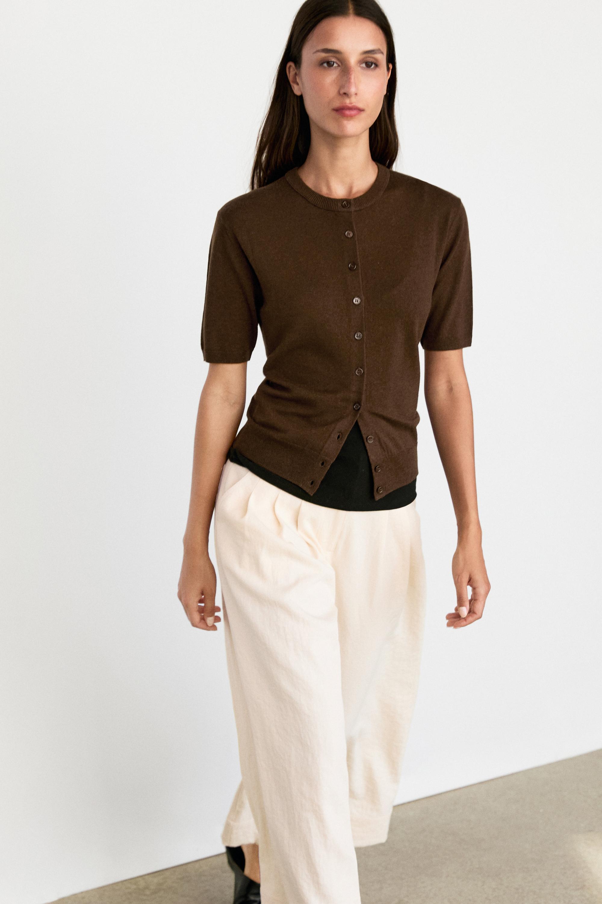 Short sleeve cardigan — Brown