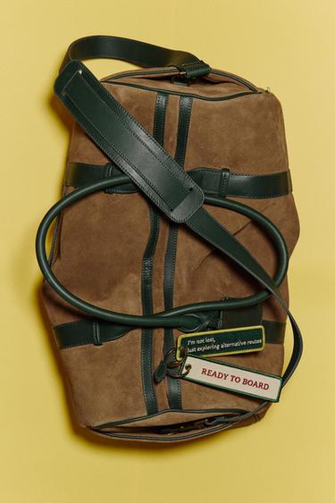 Zara LEATHER TRAVEL BAG - 深米色