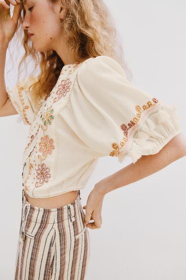 EMBROIDERED FRINGE BLOUSE - Ecru by Zara - Image 2