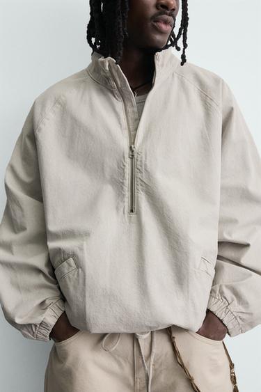 Zara 拉鍊袋鼠口袋運動衫 - 裸色