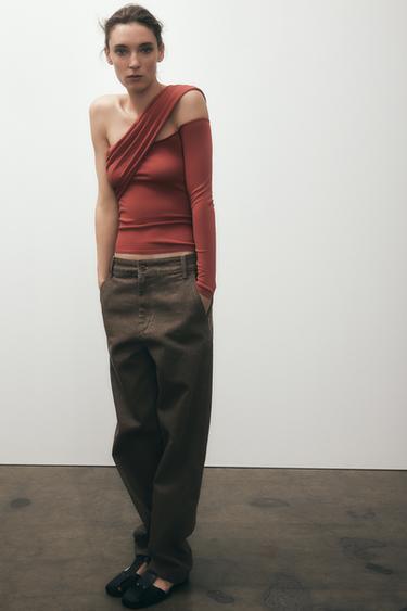 DRAPED KNIT ASYMMETRIC TOP - Terracotta by Zara - Image 0