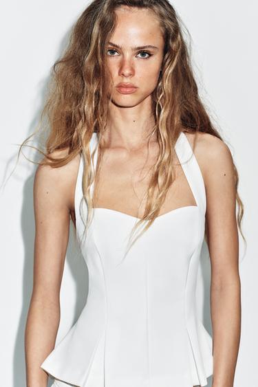 HALTER NECK PLEATED TOP - White by Zara - Image 2