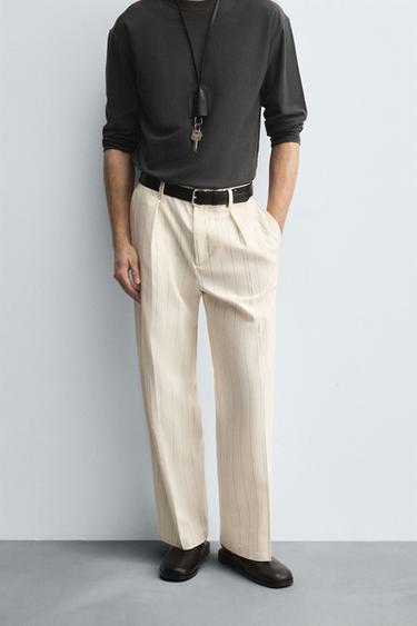 PLEATED STRIPED TROUSERS - Ecru by Zara - Image 1