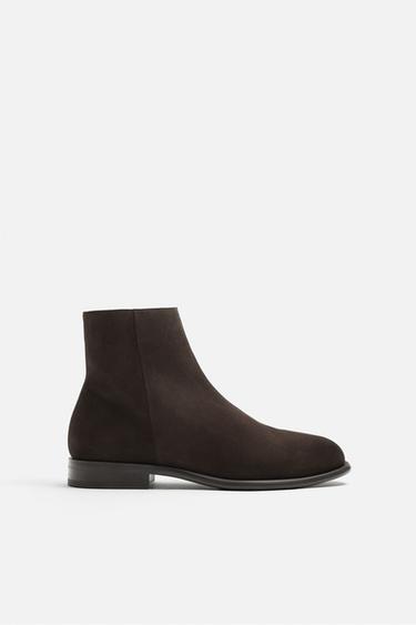 ZIPPED LEATHER BOOTS - Brown by Zara