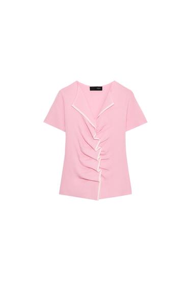 KNIT TOP WITH GATHERING - Pink by Zara