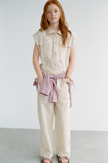 LONG LINEN BLEND JUMPSUIT - Light beige by Zara - Image 4