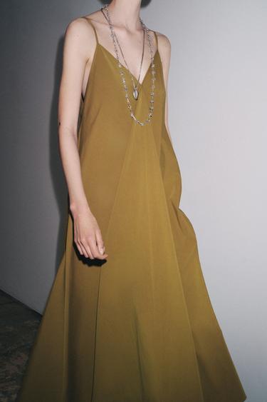 ROBE MIDI À BRETELLES  ZW COLLECTION - Vert olive de Zara - Image 3