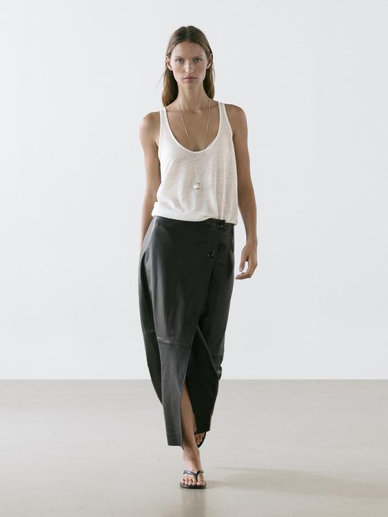Nappa leather midi skirt with seams from Zara - $590