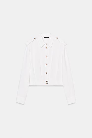 SHORT SHIRT WITH SHOULDER TABS - Oyster-white by Zara - Image 5