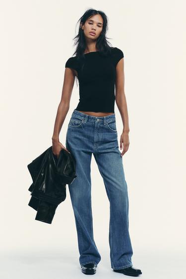 Zara PLAIN KNIT BOAT NECK TOP - Black