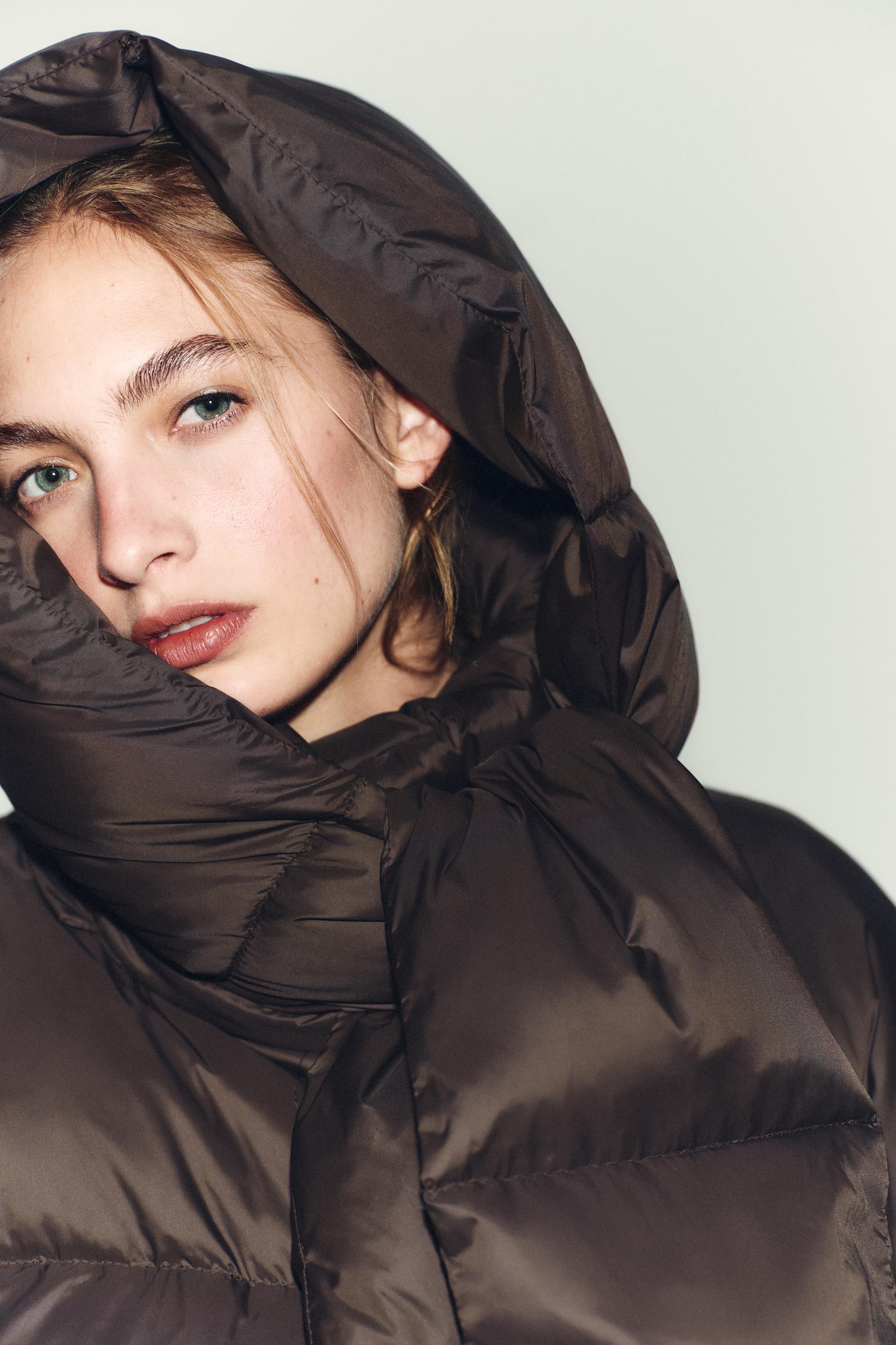 WATER REPELLENT WINDPROOF DOWN PUFFER COAT WITH HOODIE - Brown