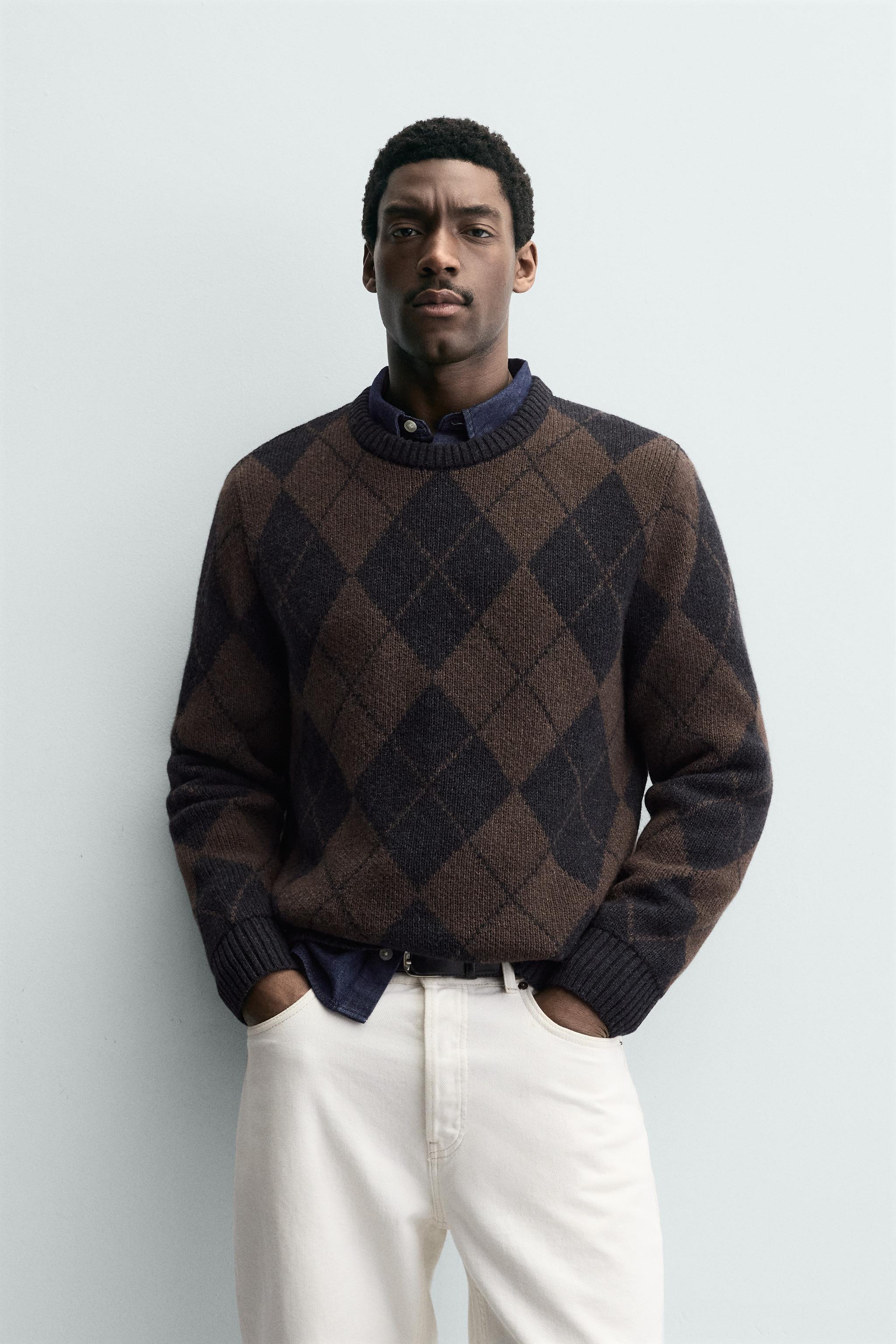 DIAMOND JACQUARD WOOL BLEND JUMPER