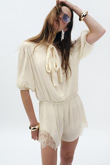 ZW COLLECTION LACE PLAYSUIT - Ecru / Beige by Zara