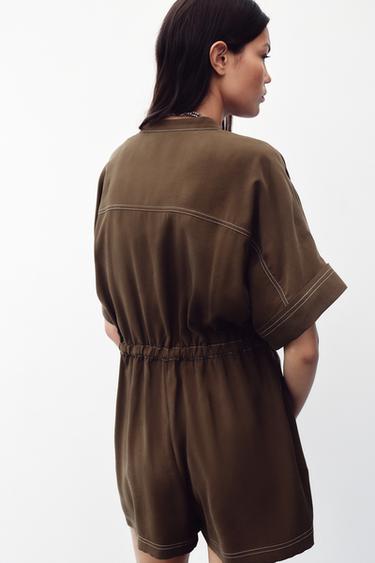 TOPSTITCHING PLAYSUIT - Brown by Zara - Image 3