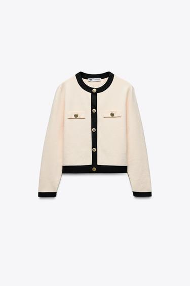 CARDIGAN WITH GOLD BUTTONS - Ecru / Black by Zara