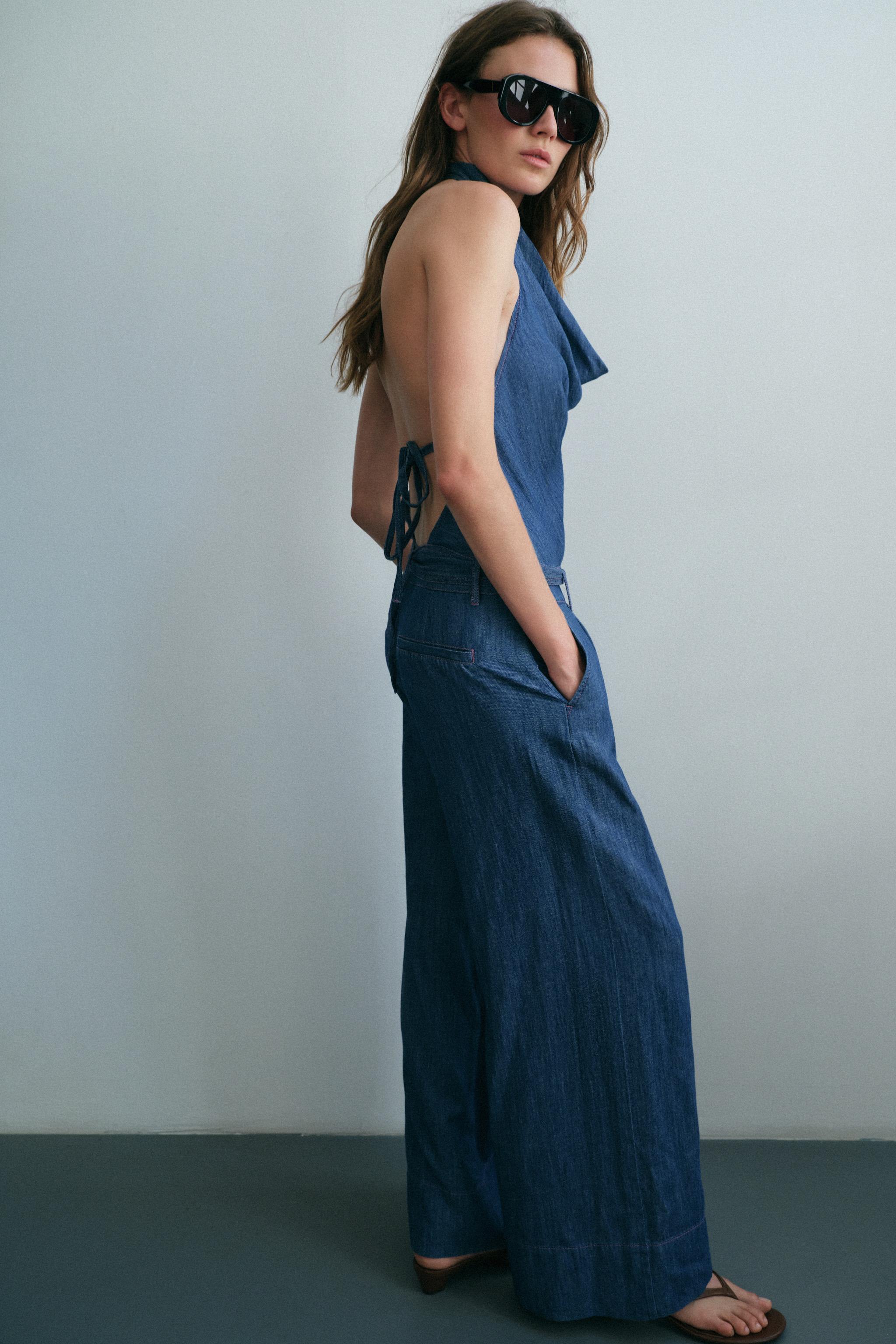 Zara OPEN BACK BELTED HALTER JUMPSUIT — фото 4