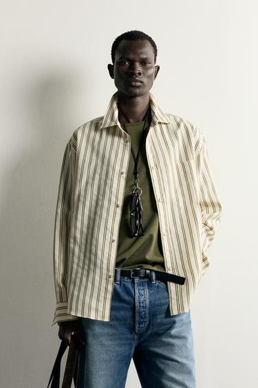 FLUID STRIPED SHIRT — Ecru / Green 2