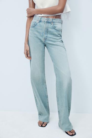 JEANS TRF PERNAS LARGAS CINTURA ALTA COMPRIMENTO TOTAL - Azul-claro da Zara