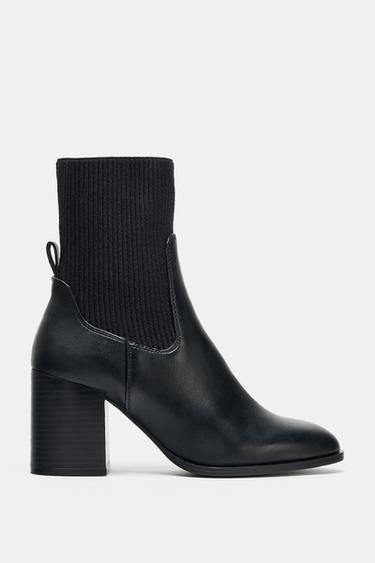 FABRIC HIGH-HEEL ANKLE BOOTS - Black by Zara