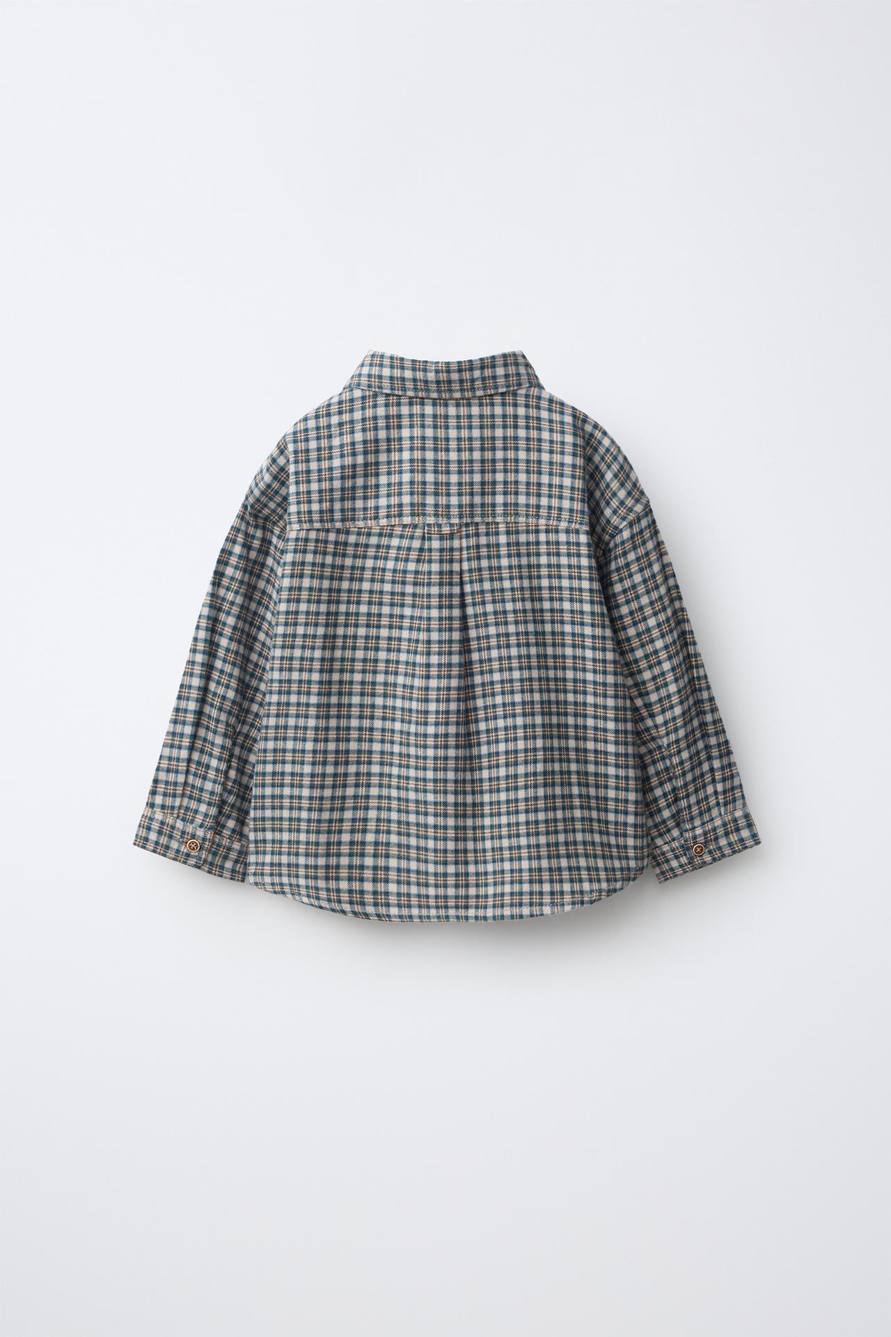 PLAID EMBROIDERED TEXT SHIRT — Mid-green