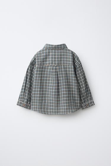 PLAID EMBROIDERED TEXT SHIRT — Mid-green 2