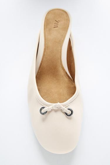 БАЛЕТКИ БЕЗ ЗАДНИКА НА ТАНКЕТЦІ - Білий Zara