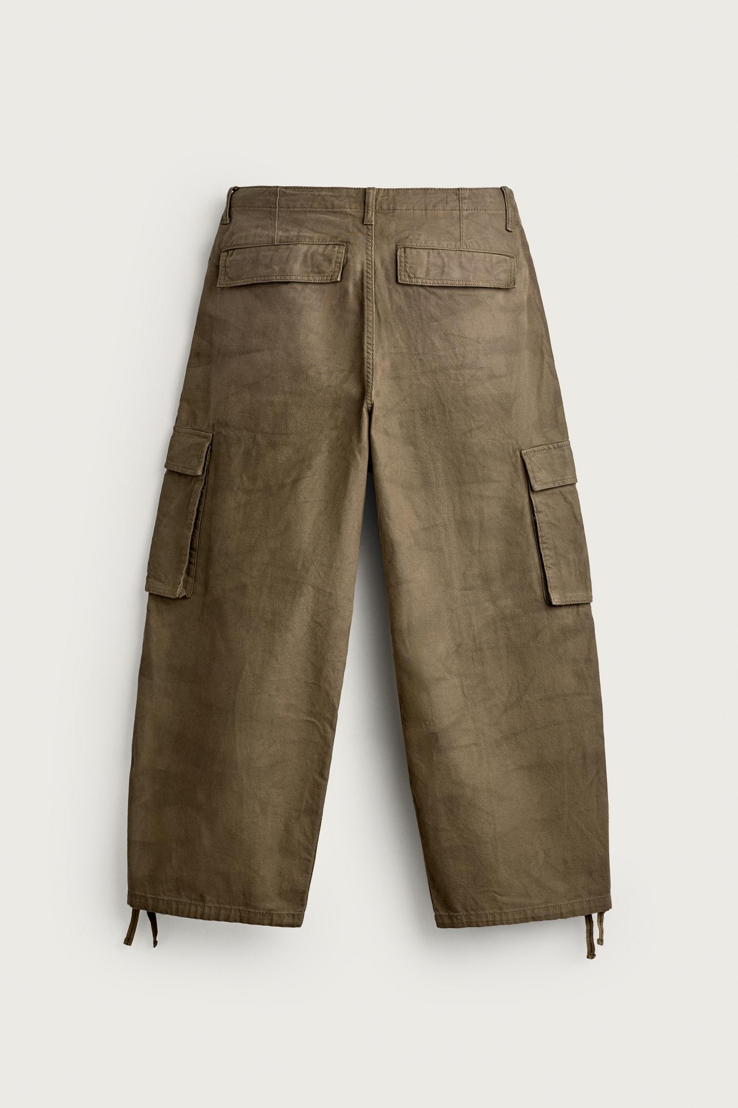 Мужские брюки Zara Balloon Fit Cargo, цвет: Хаки — фото 7