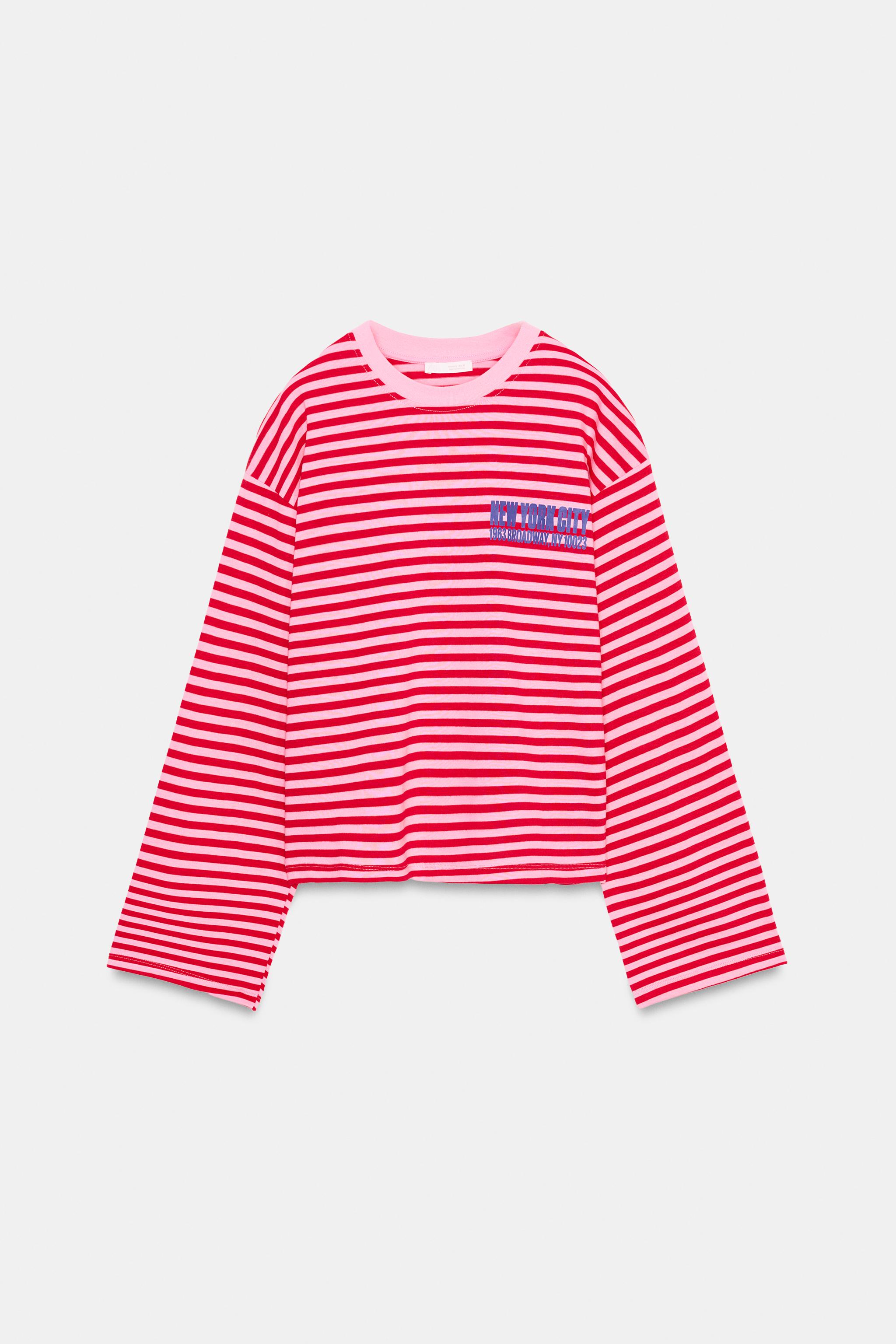 Zara ÇİZGİLİ SLOGANLI T-SHIRT görsel 5