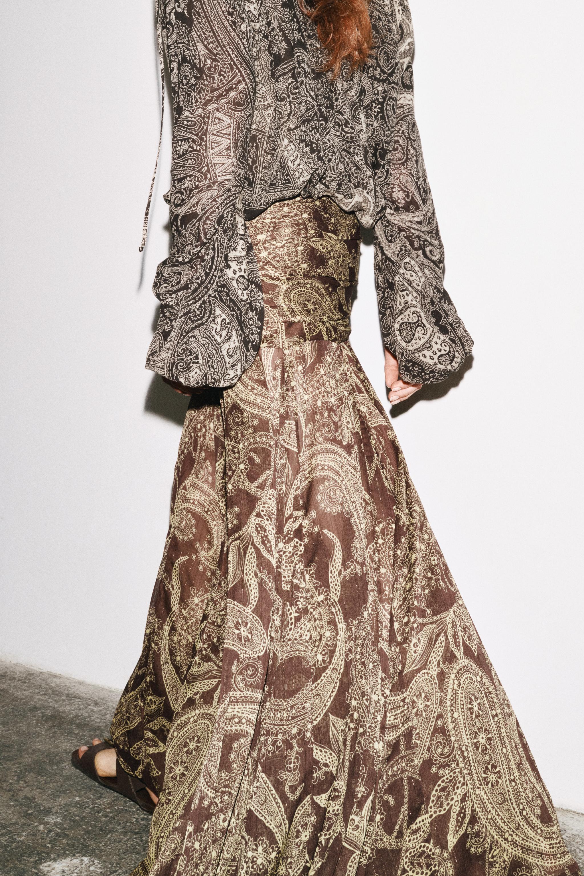 ZW COLLECTION PRINTED SKIRT - Brown | ZARA United States