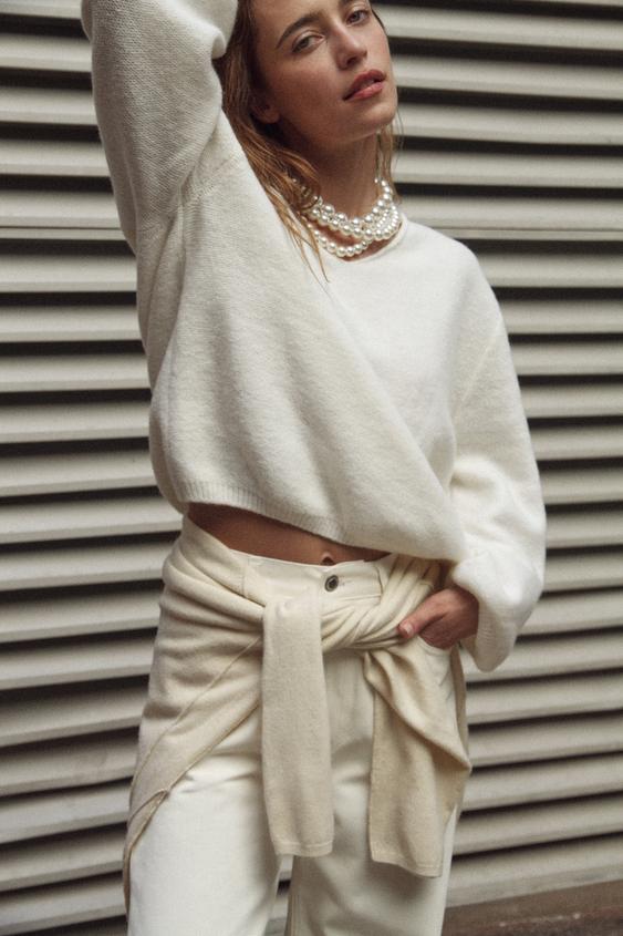 WOOL BLEND BALLOON SLEEVE SWEATER